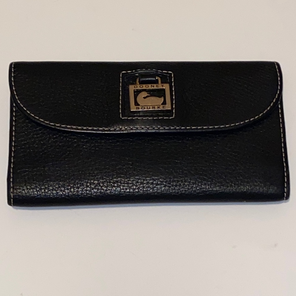 Dooney & Bourke Black Pebble Leather Continental Wallet with Silver Logo